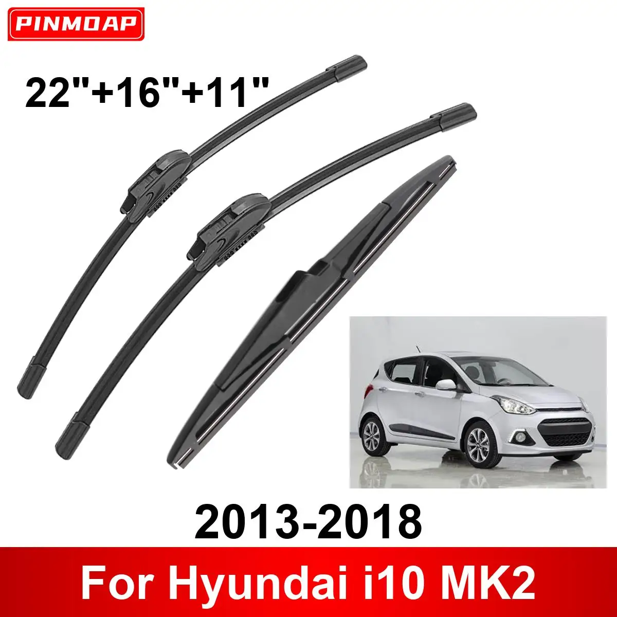 3PCS Car Wiper For Hyundai i10 MK2 2013-2018 Front Rear Wiper Blades Brushes Auto Accessories 2013 2014 2015 2016 2017 2018