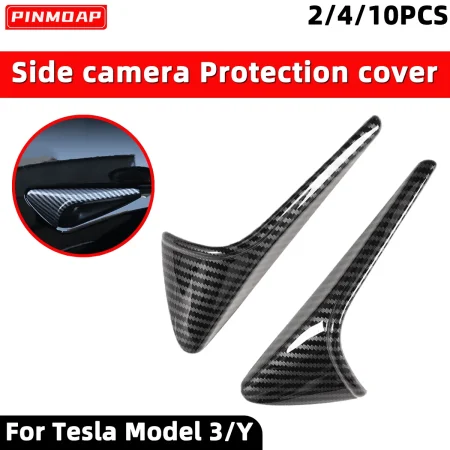 PINMOAP Car Side Camera Protective Cover Suitable For Tesla Model 3/Y Carbon Fiber Textured ABS Fender For Car Modification